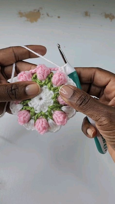 #crochetmotif #crochetgrannysquare #crochetstitches&techniques #crochetinspiration Flower Bud Granny Square, Rose Granny Square Pattern Free, Flower Crochet Tutorial, Crochet Flower Granny Square, Granny Square Flower, Crochet Waffle, Onesie Pattern, Granny Square Pattern Free, Diy Hobbies