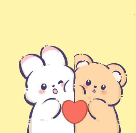 Cute Bunny Couple, Rabbit Couple, Kawaii Couple, Bunny Couple, Chanbaek Fanart, Njoy Obs, Bunny And Bear, Blossoms Art, Cute Couple Cartoon