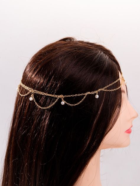 Gold Casual   Zinc Alloy  Chain Hair Band Embellished   Women Accessories Casual Cosplay, Pearl Decor, Hair Bands, Latest Hairstyles, Gold Accessories, Stylish Jewelry, Jewelry Tutorials, Hair Band, Gorgeous Dresses