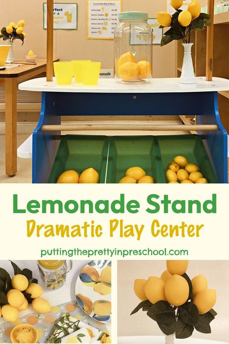 Set up a lemonade stand dramatic play center that offers many options for role play. Your little learners will love this center. Lemonade Stand Dramatic Play, Dramatic Play Activities, Play Preschool, Dramatic Play Themes, Summer Preschool Crafts, Dramatic Play Center, Summer Preschool Activities, Picnic Activities, Role Play Areas