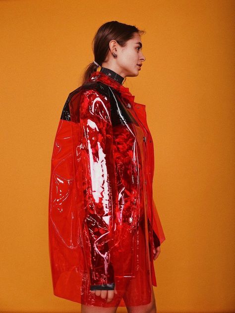 Transparent Raincoat, Vinyl Jacket, Clear Raincoat, Haute Couture Style, Raincoat Fashion, Red Raincoat, Rainwear Fashion, Vinyl Raincoat, Plastic Raincoat