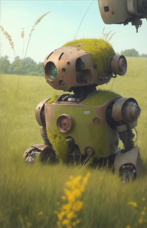 Robot Organic Robot Concept Art, Overgrown Robot, Nature Robot, Organic Robot, Robot Inspiration, Photos Logo, Inktober 2024, Dnd World, Humanoid Robot