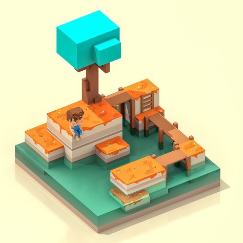 Calm Day, William Santacruz on ArtStation at https://www.artstation.com/artwork/96A6y Puzzle Game Ui, Voxel Games, Voxel Art, Pixel Art Tutorial, Vintage House Plans, Space Illustration, Isometric Art, Lego Minecraft, Low Poly Art