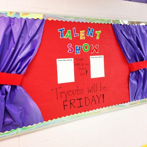 Bulletin board for end of year talent show Pta Bulletin Boards, Music Classroom Bulletin Boards, School Display, Music Classroom Decor, Math Olympiad, Pta Ideas, Pto Ideas, Bulletin Board Design, School Displays