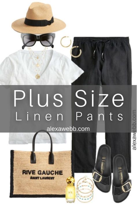 Plus Linen Pants Outfit, Linen Pants Outfit Plus Size Casual, Mid Size Linen Pants Outfit, Linen Pants Outfit Summer Plus Size, Wide Leg Linen Pants Outfit Plus Size, Linen Pants Plus Size Outfits, Linen Pants Curvy, Plus Size Linen Outfits, Black Linen Pants Outfit Summer