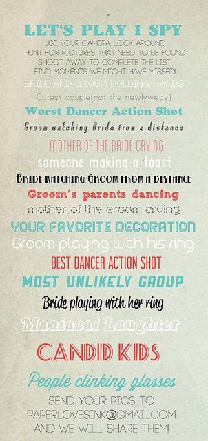 SO doing this for our wedding! Reception Games, Disposable Cameras, Disposable Camera, Foto Tips, Wedding Games, I Spy, Here Comes The Bride, Fun Wedding, Wedding Bells