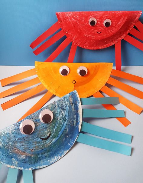 Paper Plate Crab Craft, Paper Plate Crab, Crab Craft, Summer Crafts For Toddlers, Ocean Craft, Crab Crafts, Under The Sea Crafts, Paper Plate Crafts For Kids, Ocean Activities