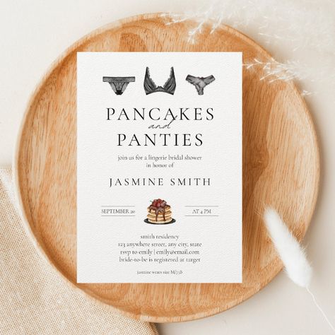 #affiliate Introducing our playful and unique "Pancakes and Panties" bridal shower invitation, perfect for a fun and light-hearted celebration of the bride-to-be. The playful design features a stack of fluffy pancakes and a pair of cute panties, making it perfect for a brunch-themed event. Pancakes And Panties Bridal Shower, Bridal Shower Modern, Lingerie Bridal Shower, Shower Modern, Wedding Announcement Cards, Lingerie Bridal, Shower Cards, Modern Bridal Shower, Lingerie Shower