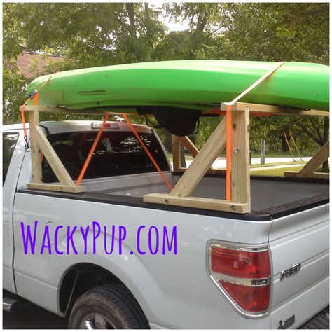 Wacky Pup Kayak Rack Diy, Kayak Rack For Truck, Kayak Transport, Kayak Outriggers, Camper Mods, Canoe Storage, Canoe Rack, Kayak Stand, Wood Kayak