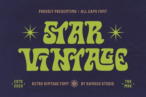 Star Vintage is a retro serif display font with a slightly bold appearance. You will get ligature characters on some characters. Use this display font to add that special retro touch to any design idea you can think of!. Masterfully designed to become a true favorite, this font has the potential to bring each of […] Get your free download of the Star Vintage Font now at Free Font Download! Free Fonts Retro, Fonts Retro, Logos Vintage, Stickers Packaging, Logos Retro, Funky Fonts, Free Commercial Fonts, Free Font Download, Caps Font