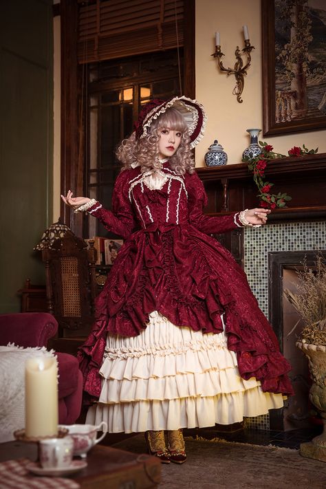 Lolíta Dress Red, Rorita Fashion, Victorian Dress Aesthetic, Red Victorian Dress, Oc Claims, Princesses Dresses, Fashion Subcultures, Victorian Outfit, 1980 Dress