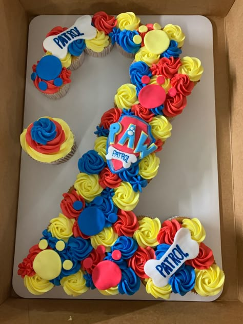 Number 3 Cupcake Cake Pull Apart Paw Patrol, Paw Patrol Party Cupcakes, Paw Patrol Pull Apart Cupcakes, Paw Patrol Birthday Cupcakes, Paw Patrol Cupcake Cake, Paw Patrol 2nd Birthday, Paw Patrol Theme Cake, Cupcakes Paw Patrol, Paw Patrol Party Food