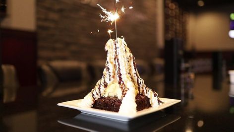 Sizzling Black Rock Volcano™ Whipped Cream Chocolate, Volcano Cake, Crispy Waffle, Waffle Cone, Steak Bites, Waffle Cones, Chocolate Caramel, Black Rock, Deep Dish