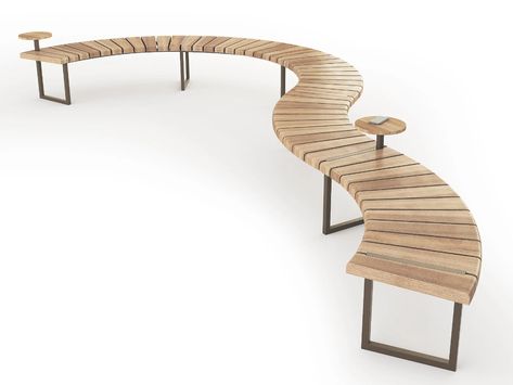 Sectional Curved steel and wood Bench VARIATIONS | Curved Bench by LAB23 Wood Bench Design, Outdoor Bench Plans, Sports Centre, Home Atelier, Round Sectional, Bench Design, Curved Bench, Beautiful Home Gardens, Wooden Deck