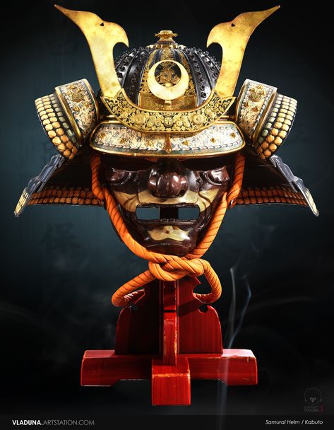 ArtStation - Samurai Helm / Kabuto (Realtime), Vladislav Solagayan Neo Traditional Art, Samurai Helmet, Warrior Helmet, Japanese Mask, Samurai Artwork, Japanese Warrior, Samurai Armor, Samurai Tattoo, Ghost Of Tsushima