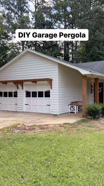 Pergola Over Garage Door Diy, Garage Pergola Diy, House Awnings, Garage Pergola, Building A Garage, Diy Garage Door, Building A Pergola, Climbing Vines, Diy Pergola