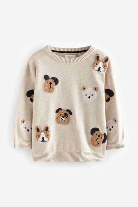 Buy Ecru Marl Dogs 100% Cotton Crew Neck Jumper (3mths-7yrs) from the Next UK online shop Handmade Childrens Clothes, Boy Jumper, Swimwear Dress, Maxi Dress Wedding, Crew Neck Jumper, Set Outfit, Cardigan Jacket, Workwear Dress, Cotton Sweater