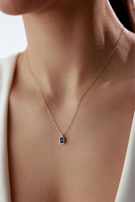 14K Solid Gold Minimalist Sapphire September Birthstone Rectangle Necklace, Sapphire Pendant, Sapphire Baguette Necklace, Birthstone Jewelry Our product weighs 1.74 gr and the chain length is 46 cm. There may be +/- 0.15 change in gram information due to production. Your products will be shipped with free shipping UPS express within 1-3 business days. Quality control has been done. Our products are Anti Allergic. Your orders are shipped with a gift package. This special gift box is specially des Sapphire Necklace Simple, Minimal Jewelry Necklace, Sapphire Necklace Gold, Sapphire Pendant Necklace, Jewelry Sapphire, Necklace Sapphire, Gold Minimalist Jewelry, Baguette Necklace, Bridal Necklace Designs