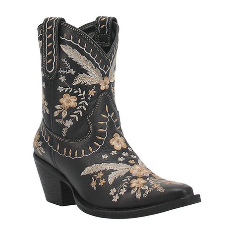 Heel Cowboy Boots, Cowboy Boots Black, Black Western Boots, Dingo Boots, Flowers In Her Hair, Boots Cowboy, Western Booties, Leather Booties, Casual Boots