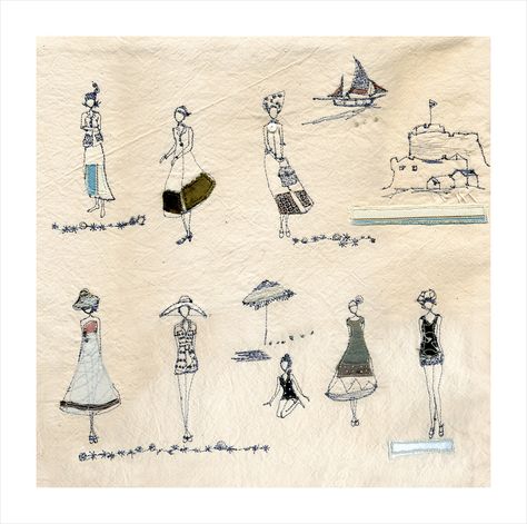 Elegant Day detail | By Michelle Holmes | The Edge Gallery | Flickr Michelle Holmes, Quirky Embroidery, Thread Sketching, Girl Embroidery, Studio Home, Marine Art, Fabric Pictures, Machine Embroidery Projects, Thread Painting