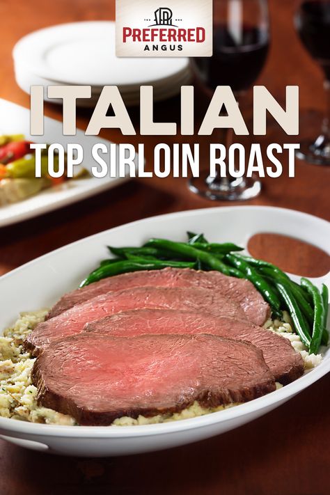 A dry rub of oregano, basil, fresh garlic and Italian seasoning give this top sirloin roast a flavorful punch, while a low and slow braising method makes every bite tender, meaty and delicious. #bestangusbeef #beefrecipe #beef #roast #italian #holidayroast #holiday Top Sirloin Roast Recipes, Top Sirloin Roast, Sirloin Roast Recipes, Sirloin Recipes, Bbq Chicken Wings Recipe, Italian Pot Roast, Christmas Banquet, South Beach Diet Recipes, Sirloin Roast