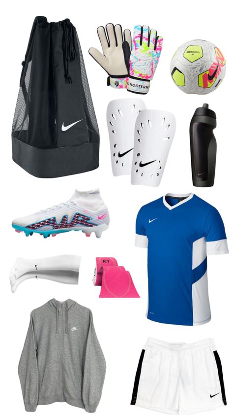 What to pack for soccer practice! #soccer #nike #preppy Soccer Outfits For Practice, Soccer Fits, Soccer Fit, Nike Preppy, Training Outfit Men, Soccer Lessons, Football Things, Soccer Clothing, Preppy Shuffles