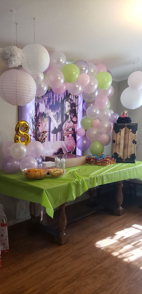 Demon Slayer Nezuko Birthday Party Ideas, Nezuko Birthday Party Decorations, Nezuko Party Ideas, Nezuko Birthday Party, Nezuko Birthday Party Ideas, Demon Slayer Birthday Party, Nezuko Birthday, Anime Cake, 10th Birthday Parties