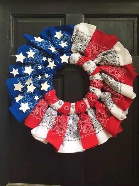 This is a guide to making a DIY 4th July wreath out of bandanas. Learn how to make patriotic home decor for 4th July and Memorial Day in this step-by-step Hometalk tutorial. Bandana Wreath Diy 4th Of July, Bandana Wreath, Make Your Own Wreath, Americana Wreath, Forth Of July, July Wreath, How To Clean Silver, Blue Wreath, Wreath Diy