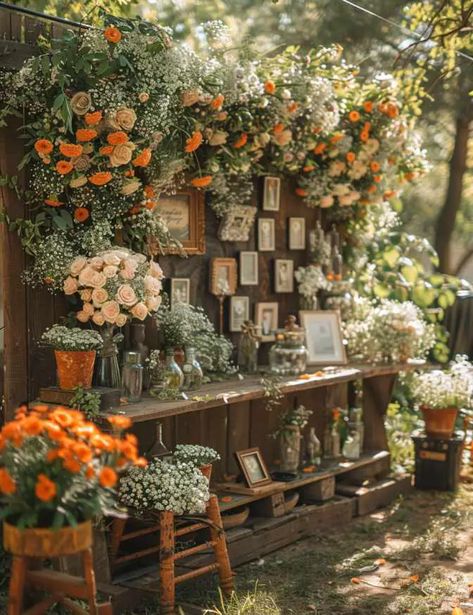 Backyard Wedding Garden Party, Small Backyard Country Wedding, Boho Fall Backyard Wedding, Backyard Home Wedding, April Outdoor Wedding, Rustic Outdoor Party Ideas, Wedding Outdoor Fireplace, Backyard Landscaping For Wedding, Diy Wedding Pallet Ideas