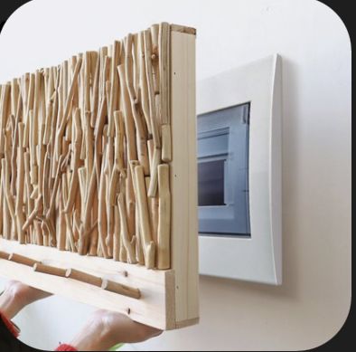 Bedroom Shelf Design, Hide Electrical Panel, Fuse Box Cover, Bedroom Shelf, Storage Clothes, Electric Box, Natural Branches, Porch Wall, Clothes Hangers