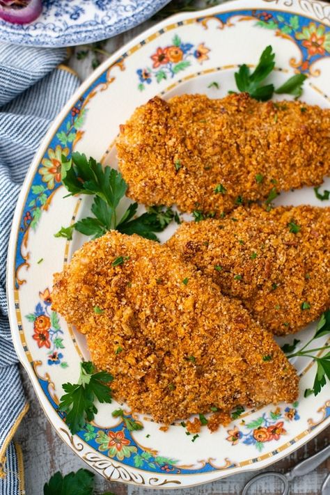 Serve a plate of baked Pecan Crusted Chicken for a flavorful, easy dinner that's ready for the oven in just 15 minutes! Pecan Crusted Chicken Breast, Pecan Crusted Chicken, Crusted Chicken Breast, Buttermilk Ranch Dressing, Baked Chicken Recipes Easy, Fried Chicken Tenders, The Seasoned Mom, Pecan Chicken, Buttermilk Ranch