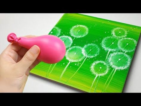 Dandelion Painting, Easy Flower Painting, Acrylic Art Projects, Acrylic Painting Diy, Balloon Painting, Acrylic Painting Ideas, Easy Acrylic Painting, Easy Art Projects, Soyut Sanat Tabloları