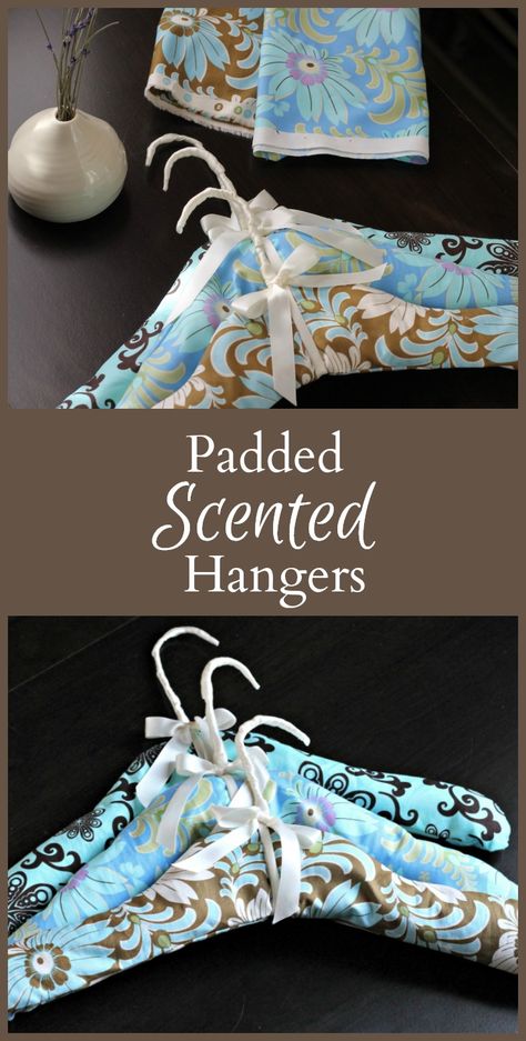 Learn how to make scented padded hangers with simple wire hangers, fragrant lavender and scraps of fabric. Makes a great housewarming or shower gift. #sewing #easysewing #fragrant #handmadegifts Padded Coat Hangers, Wire Hanger Crafts, Covered Coat Hangers, Trending Christmas Gifts, Vintage Hangers, Hanger Crafts, Scraps Of Fabric, Sewing To Sell, Selling Handmade Items