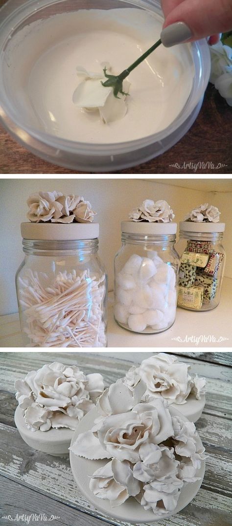 DIY Flower Jars -- such a cute and fun home decor craft idea using plaster of paris! Diy Projects For Adults, Do It Yourself Decoration, Paris Crafts, Lilin Aroma, Diy Para A Casa, Paris Flowers, Craft Projects For Adults, Diy Flores, Fleurs Diy