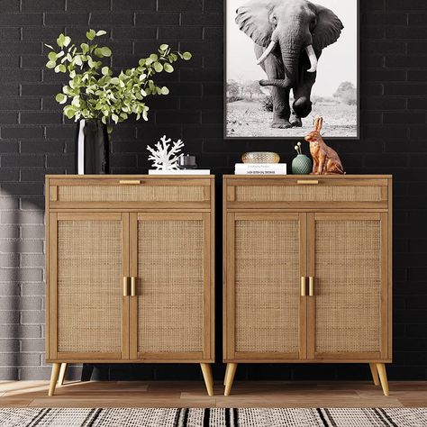 Rovaurx Accent Floor Storage Cabinet with Rattan Doors, Bathroom Cabinet with Large Drawer, Freestanding Storage Cabinet Organizer, Natural BMGZ107M Rattan Doors, Pets At Home, Freestanding Storage Cabinet, Floor Storage, Freestanding Storage, Accent Chests And Cabinets, Wood Storage Cabinets, Cabinet Organizer, Tall Cabinet