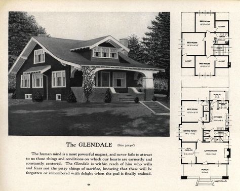 Better Homes at Lower Cos, 1928.  Standard Homes Company.  This catalog has particularly interesting descriptions, which seem to focus on the appeal of the house more as opposed to a description of its features. From the Association for Preservation Technology (APT) - Building Technology Heritage Library, an online archive of period architectural trade catalogs. Select a material or era and flip through the pages. Sears House Plans, Sears House, Sears Homes, Sears Kit Homes, Kit House, Roaring 1920s, House Restoration, Real Estate Ads, Vintage House Plans