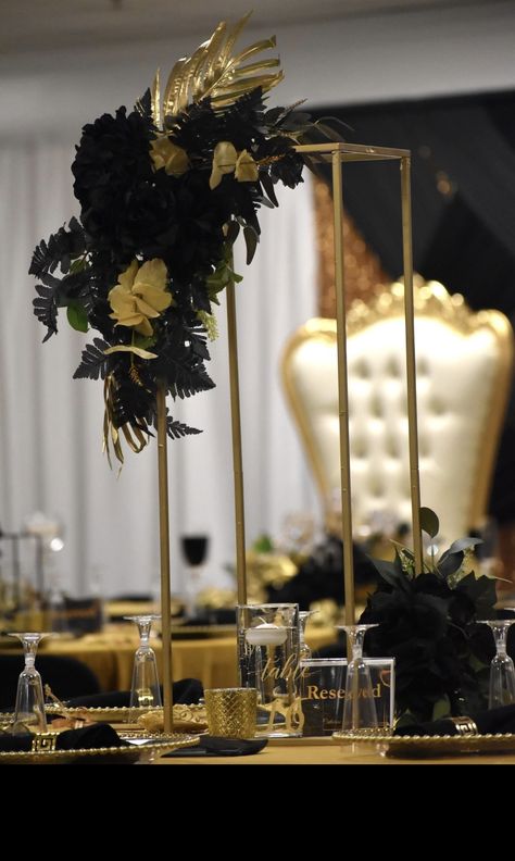 2026 Graduation, Black Gold Decor, All Black Party, Burgundy Party, Bday Dinner, Church Anniversary, Centerpiece Diy, Harlem Nights, Dinner Decor