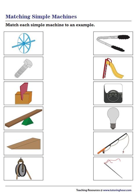 Simple Machines Matching 6 Simple Machines, Worksheets For Grade 3, Simple Machine, Matching Worksheets, 2nd Grade Worksheets, Simple Machines, 1st Grade Worksheets, Matching Activity, Science Worksheets