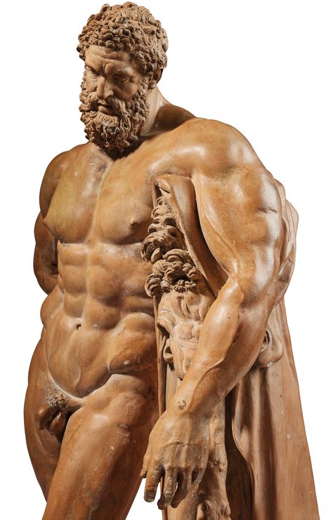 A TERRACOTTA FIGURE OF THE FARNESE HERCULES Hercules Sculpture, Farnese Hercules, Greek Figures, Hercules Statue, African Crown, Classic Sculpture, Greek Statues, Greek God, Found Art