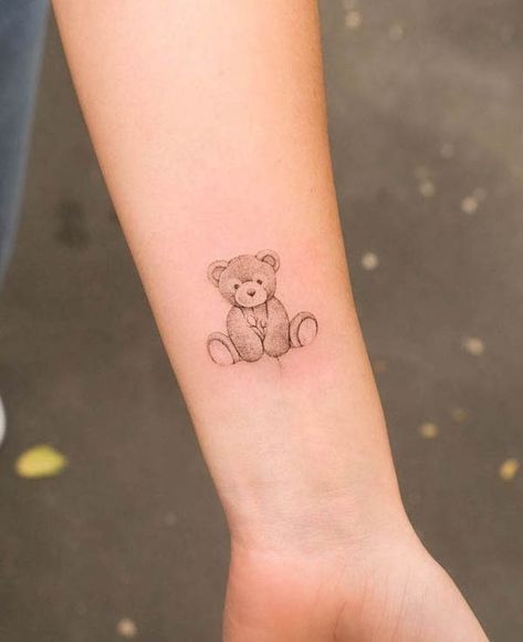 Teddy Bear Tattoo With Name, Unique Bear Tattoo, Teddy Bear Tattoo Color, Small Teddy Bear Tattoos For Women, Bear Holding Heart Tattoo, Bunny Bear Tattoo, Scary Teddy Bear Tattoo, Bear Face Tattoo Simple, Teddy Bear With Heart Tattoo