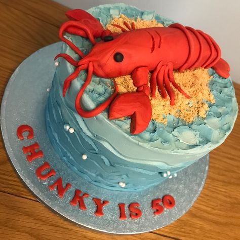 Sea themed 50th Birthday Cake Lobster Birthday Cake, Lobster Cakes Birthday, Lobster Cake, 3d Cake, 50th Birthday Cake, Blue Pin, Themed Birthday Cakes, Pin Collection, 50th Birthday