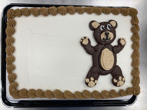 Bear Sheet Cake, Teddy Bear Face Cake, Teddy Bear Sheet Cake, Easy Teddy Bear Cake, Bear Buttercream Cake, Buttercream Bear Cake, Sheet Cake, Teddy Bear, Cake