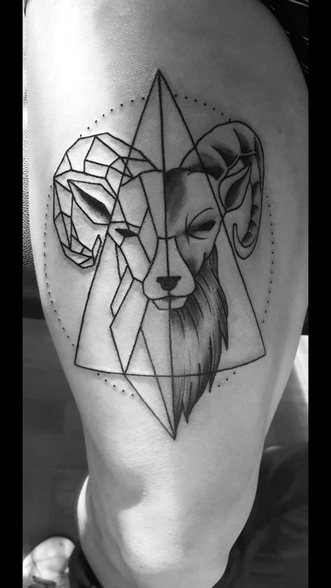 Unique Minimalist Tattoo, Pirate Skull Tattoos, Widder Tattoo, Aries Ram Tattoo, Tato Geometris, Meaningful Tattoos For Men, Geometric Animal Tattoo, Ram Tattoo, Astrology Tattoo