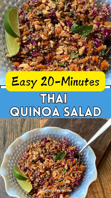 Try this famous and Easy Thai Quinoa Salad with peanut dressing ready in 20-Minutes.
Perfect for meal prep, healthy salads, and refreshing cold lunches. High in protein, low in carbs, and bursting with bold Thai flavors. Make ahead for a quick and nutritious meal any day of the week! 🥜🍴 #ThaiSalad #MealPrep #HealthyLunch #QuinoaRecipe #LowCarbSalad" Thai Chickpea Salad, High Protein Quinoa Salad, Make Ahead Salads For The Week, Cold Quinoa Salad, Thai Quinoa Salad, Asian Quinoa Salad, Asian Quinoa, Thai Quinoa, Flavorful Salads