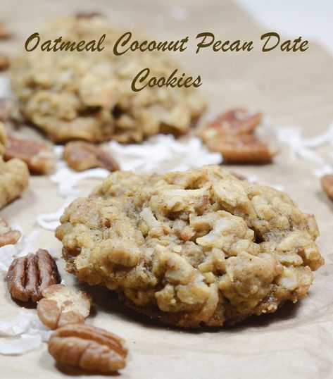 Oatmeal Coconut Pecan Date Cookies – Loree the Domestic Diva Coconut Pecan Cookies, Biscuits Graham, Coconut Pecan, Pecan Cookies, Oatmeal Cookie, Eclairs, Oatmeal Cookies, Cookie Desserts, Cookies Recipe