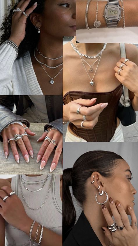 Referências em prata 925 Silver Jewelry On Black Women, Jewelry Silver Aesthetic, Silver Jewelry Black Women, Prata Aesthetic, Micro Habits, Silver Jewelry Aesthetic, Vision 2025, New Hair Colors, Silver Accessories