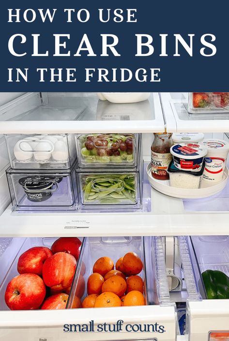 Is your fridge a mess? Take a peek inside mine for lots of fridge organization ideas! Healthy Refrigerator, Fridge Organization Ideas, Oikos Triple Zero, Clear Bins, Fridge Storage, Refrigerator Organization, Fridge Organization, Small Stuff, Organization Ideas