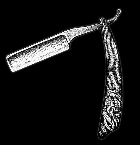 Straight razor, black and white, dotwork, hand drawing Straight Razor, Hand Drawing, Black Artists, Kids Magnets, Black Fits, Baseball Tshirts, Long Sweatshirt, Fitness Fashion, Classic Style