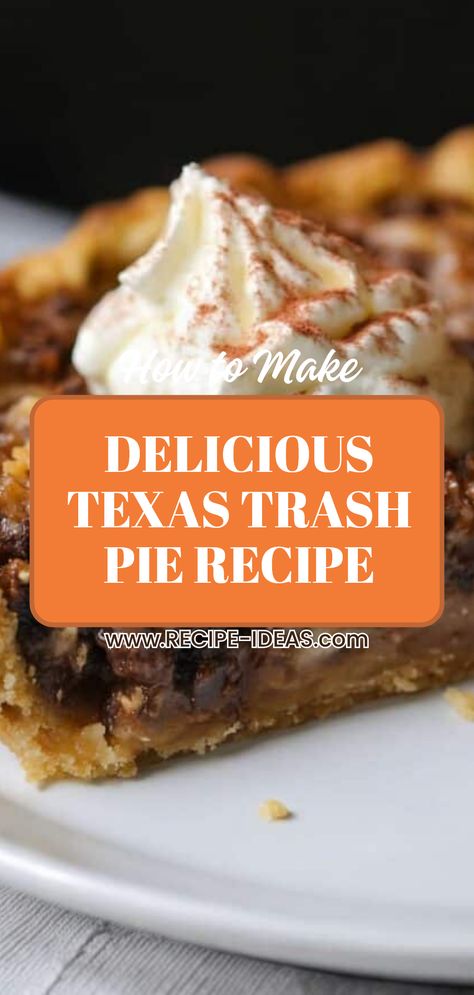 Delightful Texas Trash Pie showcasing a unique blend of salty and sweet flavors. With irresistible gooey, crunchy textures, this one-image pin captures the essence of this dessert recipe. Texas Trash Pie Recipe Southern Living, Cold Pie Recipes, Trash Pie Recipe, Texas Desserts, Texas Trash Pie Recipe, Water Pie Recipe, Texas Trash Pie, Trash Pie, Unique Pie Recipes