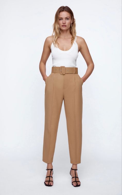 Zara Belted Pants Outfit, Belted Pants Outfit, Trousers With Belt, Zara Australia, Belted Pants, High Waisted Trousers, Pants Outfit, Parachute Pants, Harem Pants